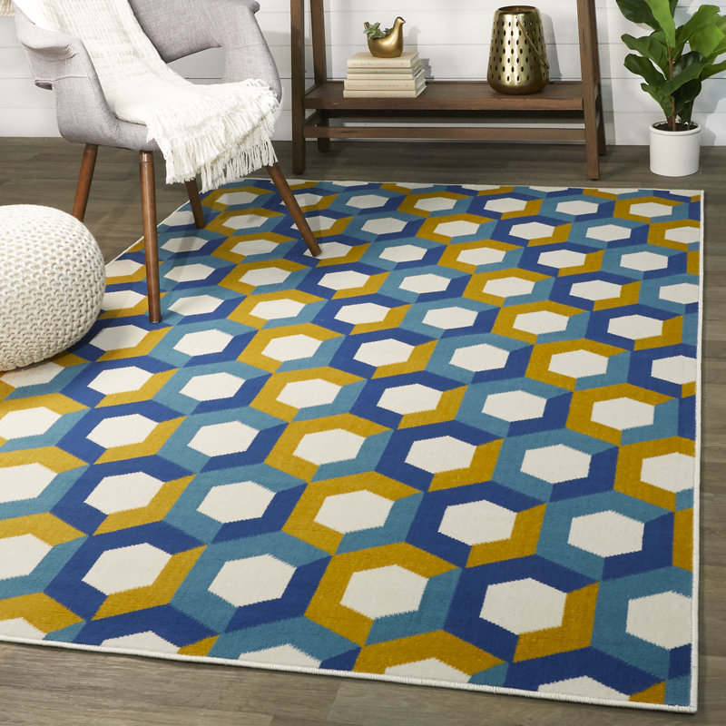 Wrought Studio Arlene Geometric Blue Area Rug Wayfair